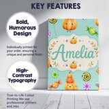 Personalised Name Cute Halloween Pumpkin Custom  Unique Gift Idea Elegant Feature Canvas Wall Art Print Decor Picture Ready to Hang