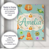 Personalised Name Cute Halloween Pumpkin Custom  Unique Gift Idea Elegant Feature Canvas Wall Art Print Decor Picture Ready to Hang