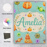 Personalised Name Cute Halloween Pumpkin Custom  Unique Gift Idea Elegant Feature Canvas Wall Art Print Decor Picture Ready to Hang