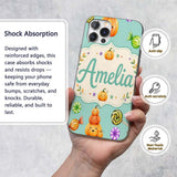 Cute Halloween Pumpkin Candy Characters Mint Custom Name Protective Phone Case Mobile Cover Durable Everyday Smartphone Shock Resistant