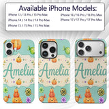 Cute Halloween Pumpkin Candy Characters Mint Custom Name Protective Phone Case Mobile Cover Durable Everyday Smartphone Shock Resistant