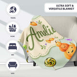 Cute Halloween Pumpkin Candy Characters Sage Background Seamless  Personalised Custom Name Super Soft Fleece Blanket Bed Sofa Throw