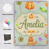 Personalised Name Cute Halloween Pumpkin Custom  Unique Gift Idea Elegant Feature Canvas Wall Art Print Decor Picture Ready to Hang