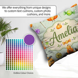 Custom Name Halloween Candy Characters Sage Background Seamless Square Filled Cushion Throw Pillow Sofa Bed Home Decor Zip Washable UK Made