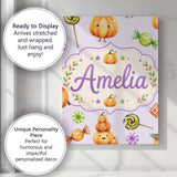 Personalised Name Cute Halloween Pumpkin Custom  Unique Gift Idea Elegant Feature Canvas Wall Art Print Decor Picture Ready to Hang