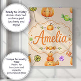 Personalised Name Cute Halloween Pumpkin Custom  Unique Gift Idea Elegant Feature Canvas Wall Art Print Decor Picture Ready to Hang