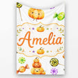 Cute Halloween Pumpkin Candy Characters Soft Grey Background  Personalised Custom Name Super Soft Fleece Blanket Bed Sofa Throw