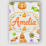 Personalised Name Cute Halloween Pumpkin Custom  Unique Gift Idea Elegant Feature Canvas Wall Art Print Decor Picture Ready to Hang