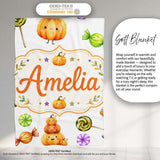 Cute Halloween Pumpkin Candy Characters Soft Grey Background  Personalised Custom Name Super Soft Fleece Blanket Bed Sofa Throw