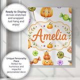Personalised Name Cute Halloween Pumpkin Custom  Unique Gift Idea Elegant Feature Canvas Wall Art Print Decor Picture Ready to Hang
