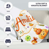 Cute Halloween Pumpkin Candy Characters Soft Grey Background  Personalised Custom Name Super Soft Fleece Blanket Bed Sofa Throw