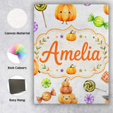 Personalised Name Cute Halloween Pumpkin Custom  Unique Gift Idea Elegant Feature Canvas Wall Art Print Decor Picture Ready to Hang