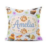 Custom Name Cute Halloween Spooky Donuts Treats Blue Background Square Filled Cushion Throw Pillow Sofa Bed Home Decor Zip Washable UK Made