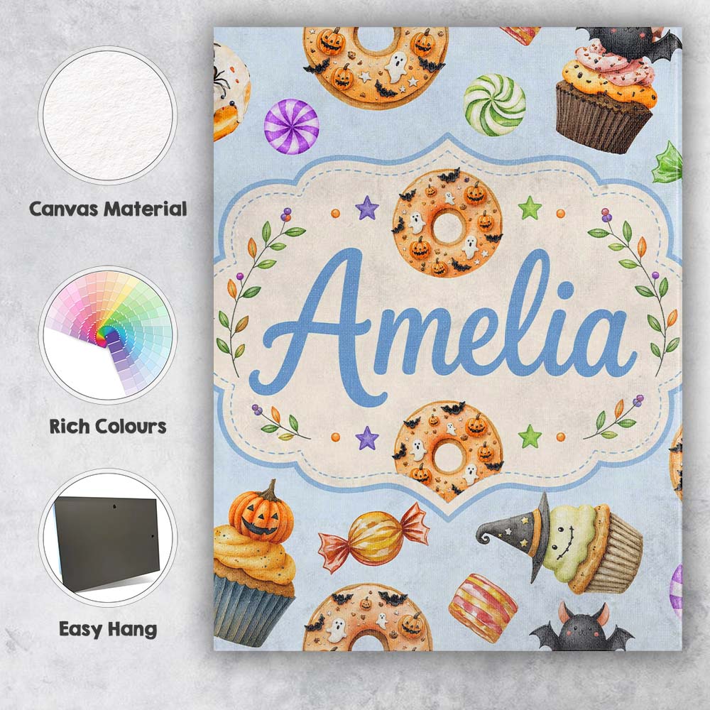 Personalised Name Cute Halloween Spooky Custom  Modern Room Accent Elegant Feature Canvas Wall Art Print Decor Picture Ready to Hang