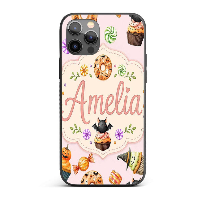 Cute Halloween Spooky Donuts Cupcakes Treats Pink Custom Name Protective Phone Case Mobile Cover Durable Everyday Smartphone Shock Resistant