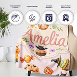 Cute Halloween Spooky Donuts Cupcakes Treats Pink Background  Personalised Custom Name Super Soft Fleece Blanket Bed Sofa Throw