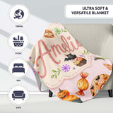 Cute Halloween Spooky Donuts Cupcakes Treats Pink Background  Personalised Custom Name Super Soft Fleece Blanket Bed Sofa Throw