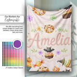Cute Halloween Spooky Donuts Cupcakes Treats Pink Background  Personalised Custom Name Super Soft Fleece Blanket Bed Sofa Throw