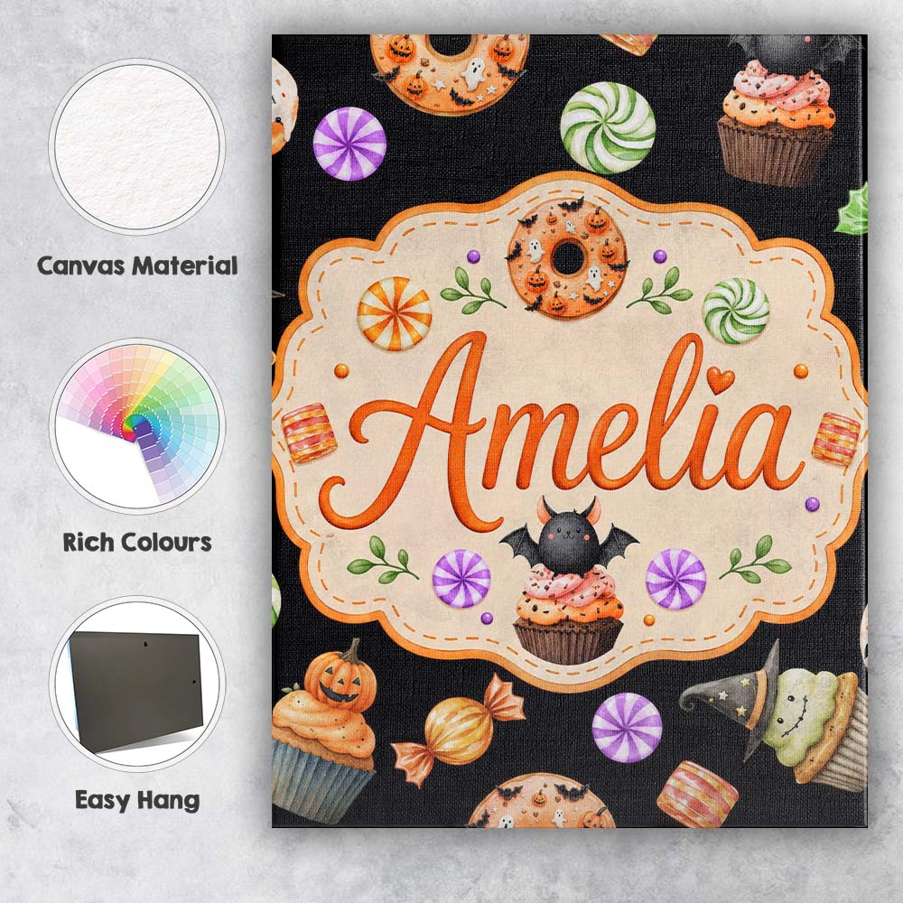 Personalised Name Cute Halloween Spooky Custom  Modern Room Accent Elegant Feature Canvas Wall Art Print Decor Picture Ready to Hang