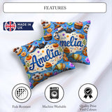 Custom Name Cute Spooky Donut Cupcakes Treat Sky Blue Background Square Filled Cushion Throw Pillow Sofa Bed Home Decor Zip Washable UK Made