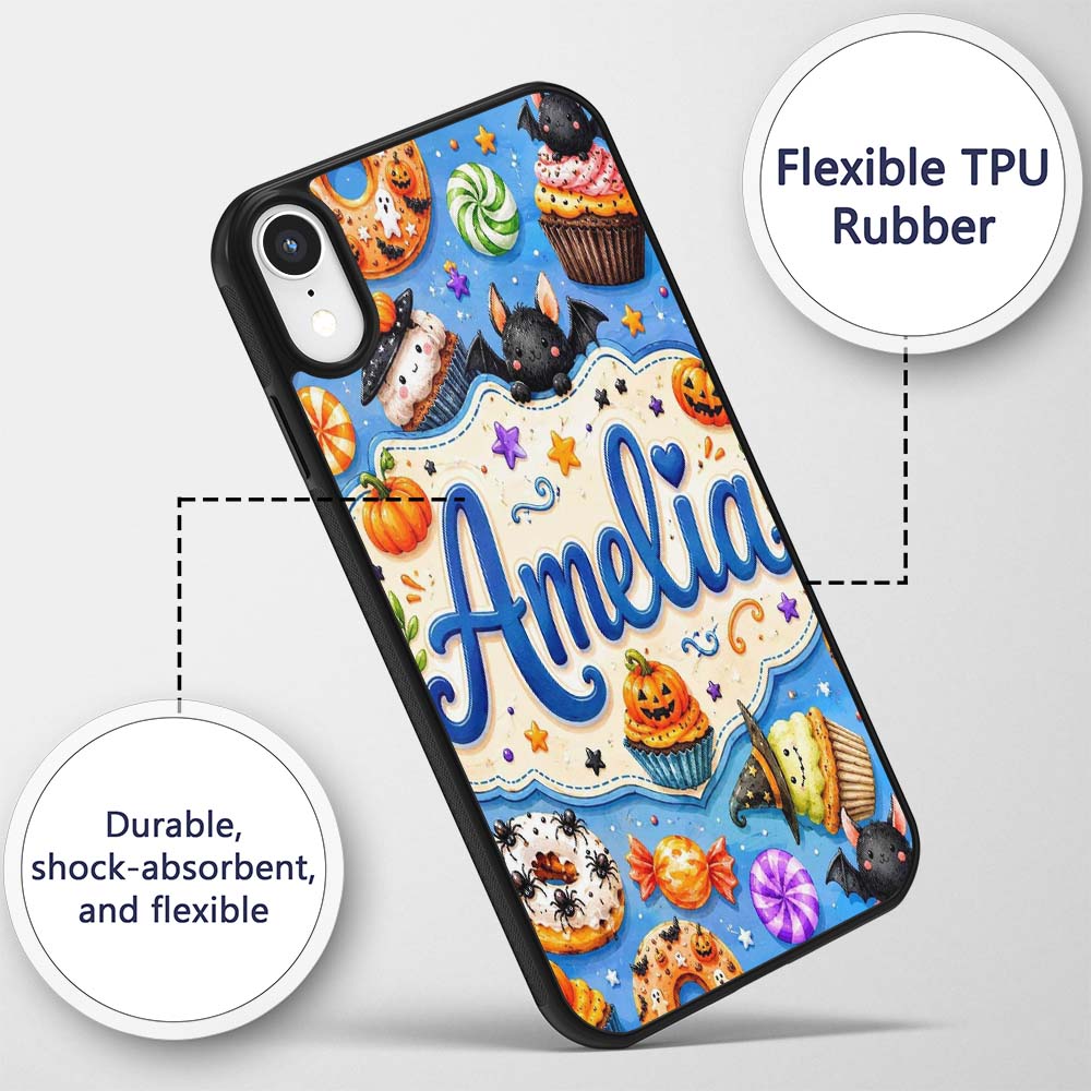 Cute Halloween Spooky Donut Cupcakes Treat Sky Custom Name Protective Phone Case Mobile Cover Durable Everyday Smartphone Shock Resistant