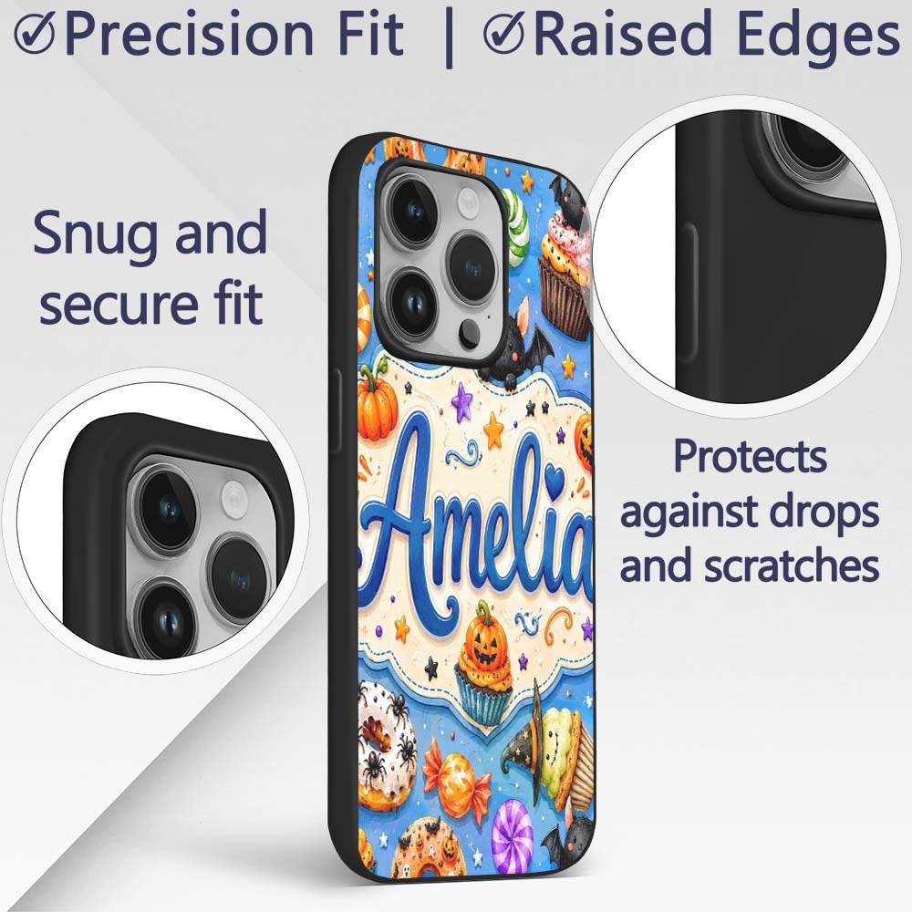 Cute Halloween Spooky Donut Cupcakes Treat Sky Custom Name Protective Phone Case Mobile Cover Durable Everyday Smartphone Shock Resistant