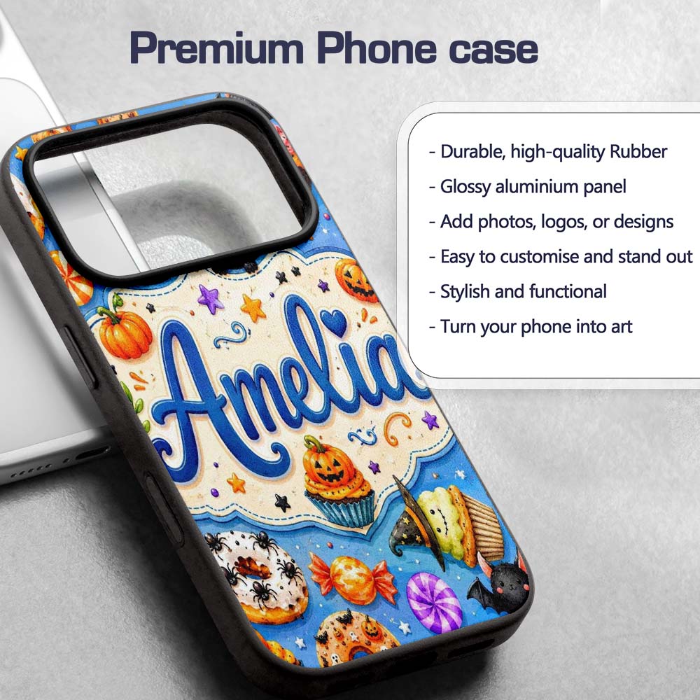 Cute Halloween Spooky Donut Cupcakes Treat Sky Custom Name Protective Phone Case Mobile Cover Durable Everyday Smartphone Shock Resistant