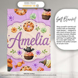 Cute Halloween Spooky Donuts Cupcakes Treats Purple Background  Personalised Custom Name Super Soft Fleece Blanket Bed Sofa Throw