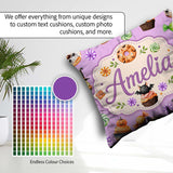 Custom Name Cute Spooky Donuts Cupcakes Treats Purple Background Square Filled Cushion Throw Pillow Sofa Bed Home Decor Zip Washable UK Made