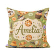 Custom Name Cute Halloween Spooky Donuts Treats Olive Background Square Filled Cushion Throw Pillow Sofa Bed Home Decor Zip Washable UK Made
