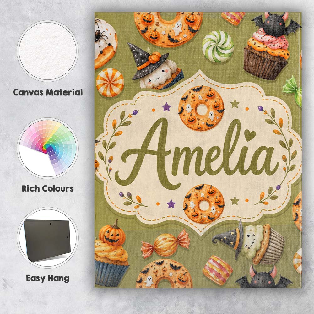 Personalised Name Cute Halloween Spooky Custom  Modern Room Accent Elegant Feature Canvas Wall Art Print Decor Picture Ready to Hang