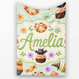 Cute Halloween Donuts Sweet Spooky Treats Soft Sage Background  Personalised Custom Name Super Soft Fleece Blanket Bed Sofa Throw