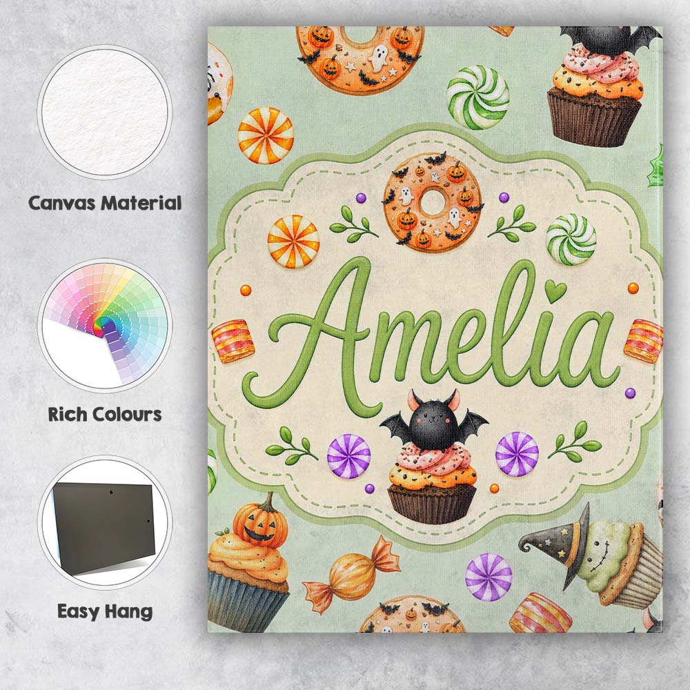 Personalised Name Cute Halloween Donuts Custom  Modern Room Accent Elegant Feature Canvas Wall Art Print Decor Picture Ready to Hang