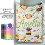 Cute Halloween Donuts Sweet Spooky Treats Soft Sage Background  Personalised Custom Name Super Soft Fleece Blanket Bed Sofa Throw