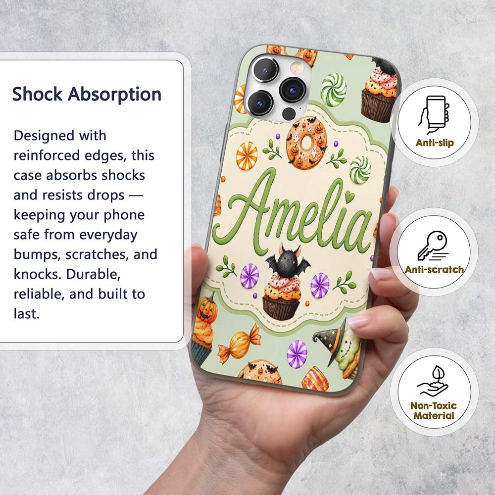 Cute Halloween Donuts Sweet Spooky Treats Soft Custom Name Protective Phone Case Mobile Cover Durable Everyday Smartphone Shock Resistant