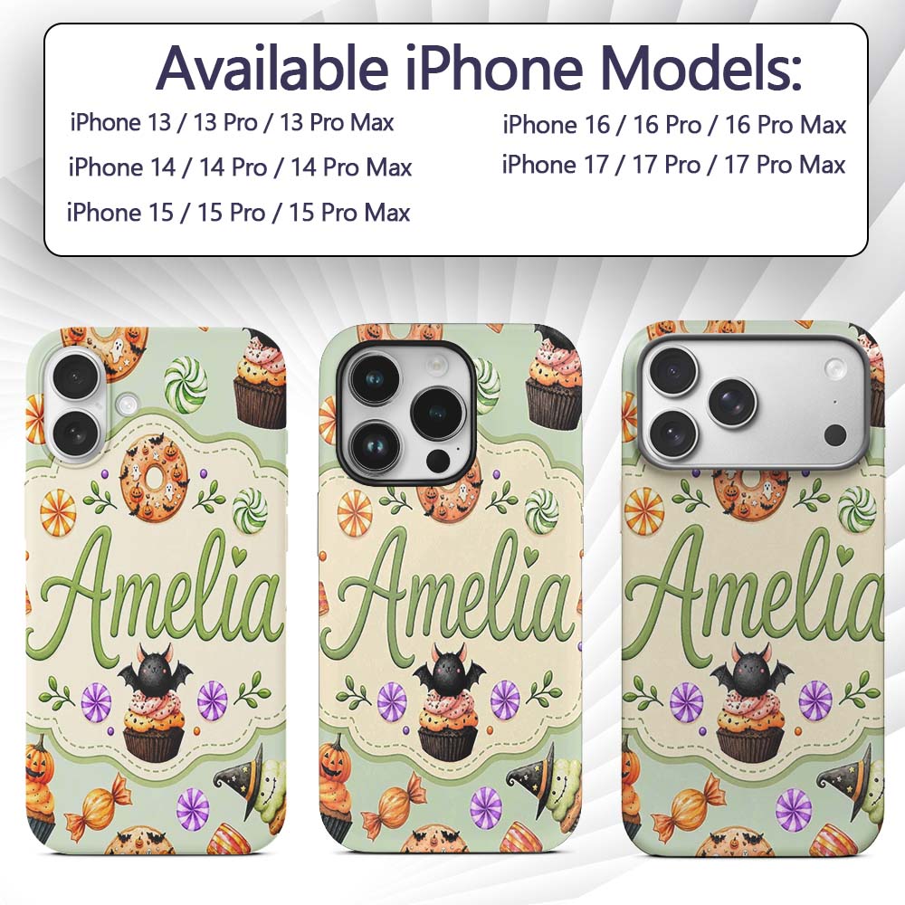 Cute Halloween Donuts Sweet Spooky Treats Soft Custom Name Protective Phone Case Mobile Cover Durable Everyday Smartphone Shock Resistant
