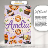 Cute Halloween Donut Sweet Spooky Treats Soft Lilac Background  Personalised Custom Name Super Soft Fleece Blanket Bed Sofa Throw