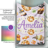 Cute Halloween Donut Sweet Spooky Treats Soft Lilac Background  Personalised Custom Name Super Soft Fleece Blanket Bed Sofa Throw