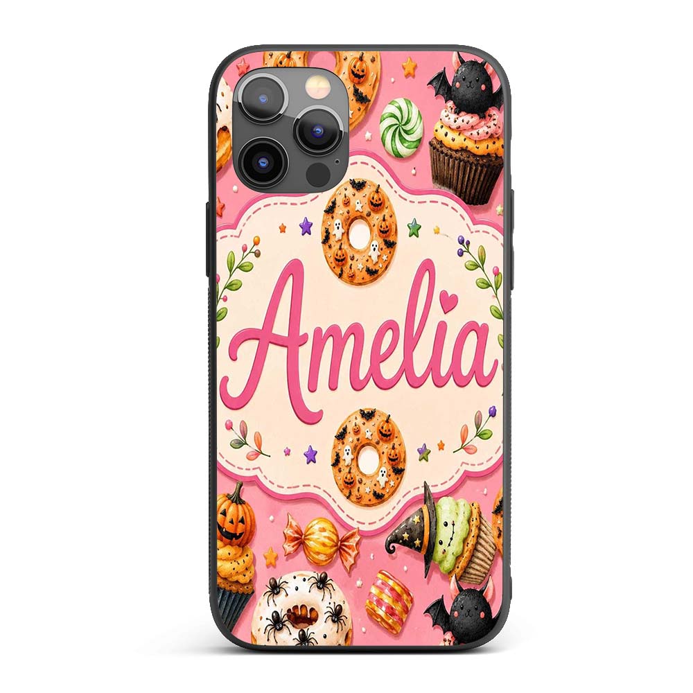 Cute Halloween Donuts Sweet Spooky Treats Pink Custom Name Protective Phone Case Mobile Cover Durable Everyday Smartphone Shock Resistant