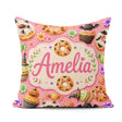 Custom Name Halloween Donuts Sweet Spooky Treats Pink Background Square Filled Cushion Throw Pillow Sofa Bed Home Decor Zip Washable UK Made