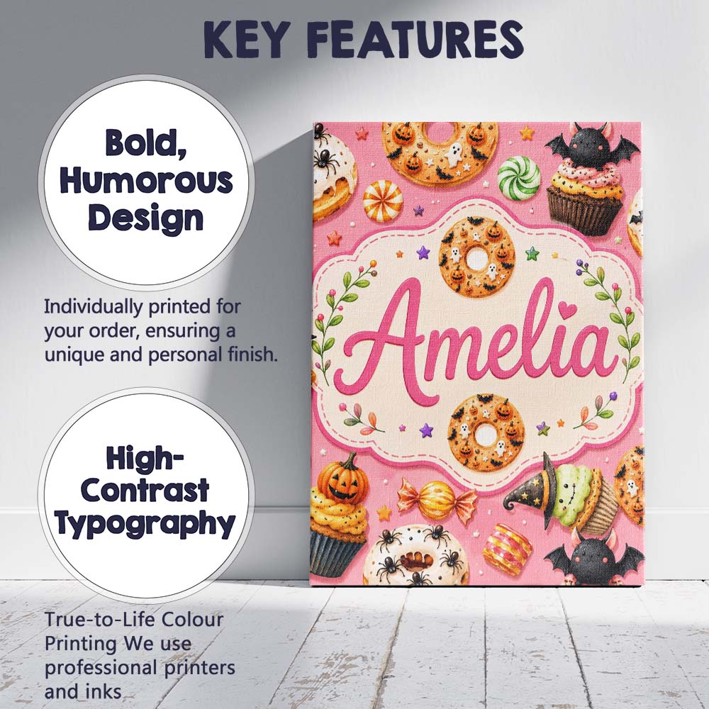 Personalised Name Cute Halloween Donuts Custom  Modern Room Accent Elegant Feature Canvas Wall Art Print Decor Picture Ready to Hang