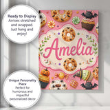 Personalised Name Cute Halloween Donuts Custom  Modern Room Accent Elegant Feature Canvas Wall Art Print Decor Picture Ready to Hang