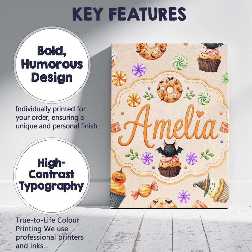 Personalised Name Cute Halloween Donuts Custom  Modern Room Accent Elegant Feature Canvas Wall Art Print Decor Picture Ready to Hang