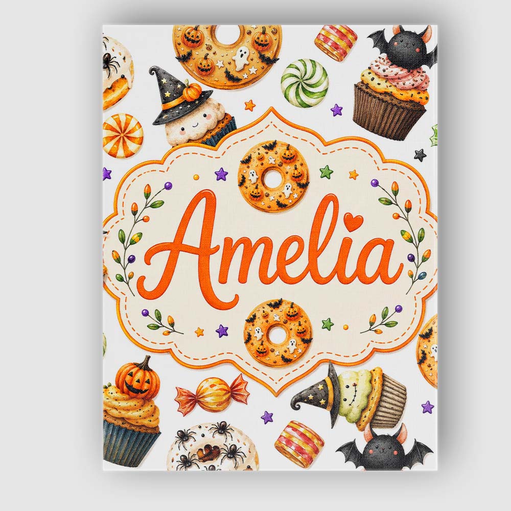 Personalised Name Cute Halloween Donut Custom  Modern Room Accent Elegant Feature Canvas Wall Art Print Decor Picture Ready to Hang