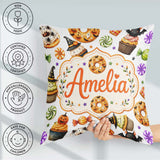 Custom Name Halloween Donut Spooky Treats Light Grey Background Square Filled Cushion Throw Pillow Sofa Bed Home Decor Zip Washable UK Made