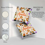 Custom Name Halloween Donut Spooky Treats Light Grey Background Square Filled Cushion Throw Pillow Sofa Bed Home Decor Zip Washable UK Made
