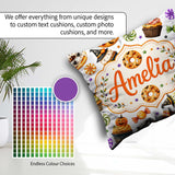 Custom Name Halloween Donut Spooky Treats Light Grey Background Square Filled Cushion Throw Pillow Sofa Bed Home Decor Zip Washable UK Made