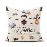 Custom Name Halloween Vampire Ghost Bats Spooky Cream Background Square Filled Cushion Throw Pillow Sofa Bed Home Decor Zip Washable UK Made