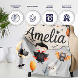 Cute Halloween Vampire Ghost Bats Spooky Grey Background Seamless  Personalised Custom Name Super Soft Fleece Blanket Bed Sofa Throw