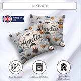 Custom Name Halloween Ghost Bats Spooky Grey Background Seamless Square Filled Cushion Throw Pillow Sofa Bed Home Decor Zip Washable UK Made